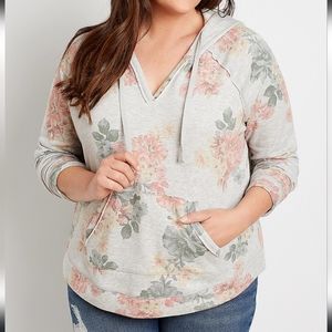 Maurices Floral Print Hooded Sweatshirt - Gray - with front pocket | Size Large